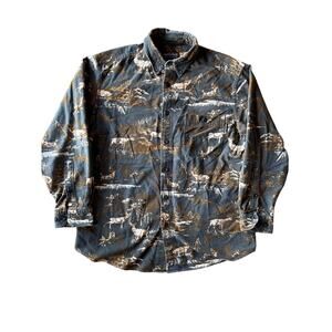 Woolrich Elk AOP All Over Print Gray Brown White  Medium Button Up Shirt